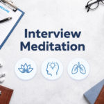 Candidate doing deep breathing meditation for interview success