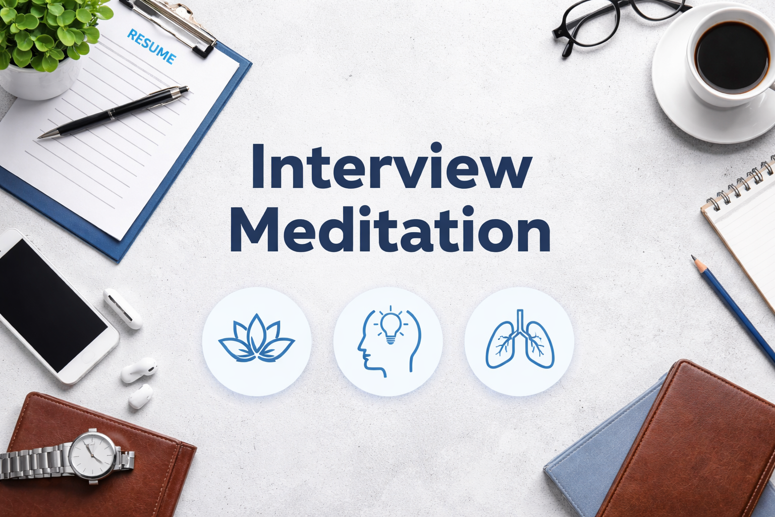Candidate doing deep breathing meditation for interview success