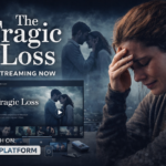The Tragic Loss OTT platform promotional image showing an emotional woman crying with a sad couple in the background and a streaming interface, representing a dramatic and emotional digital series about loss and human connection.